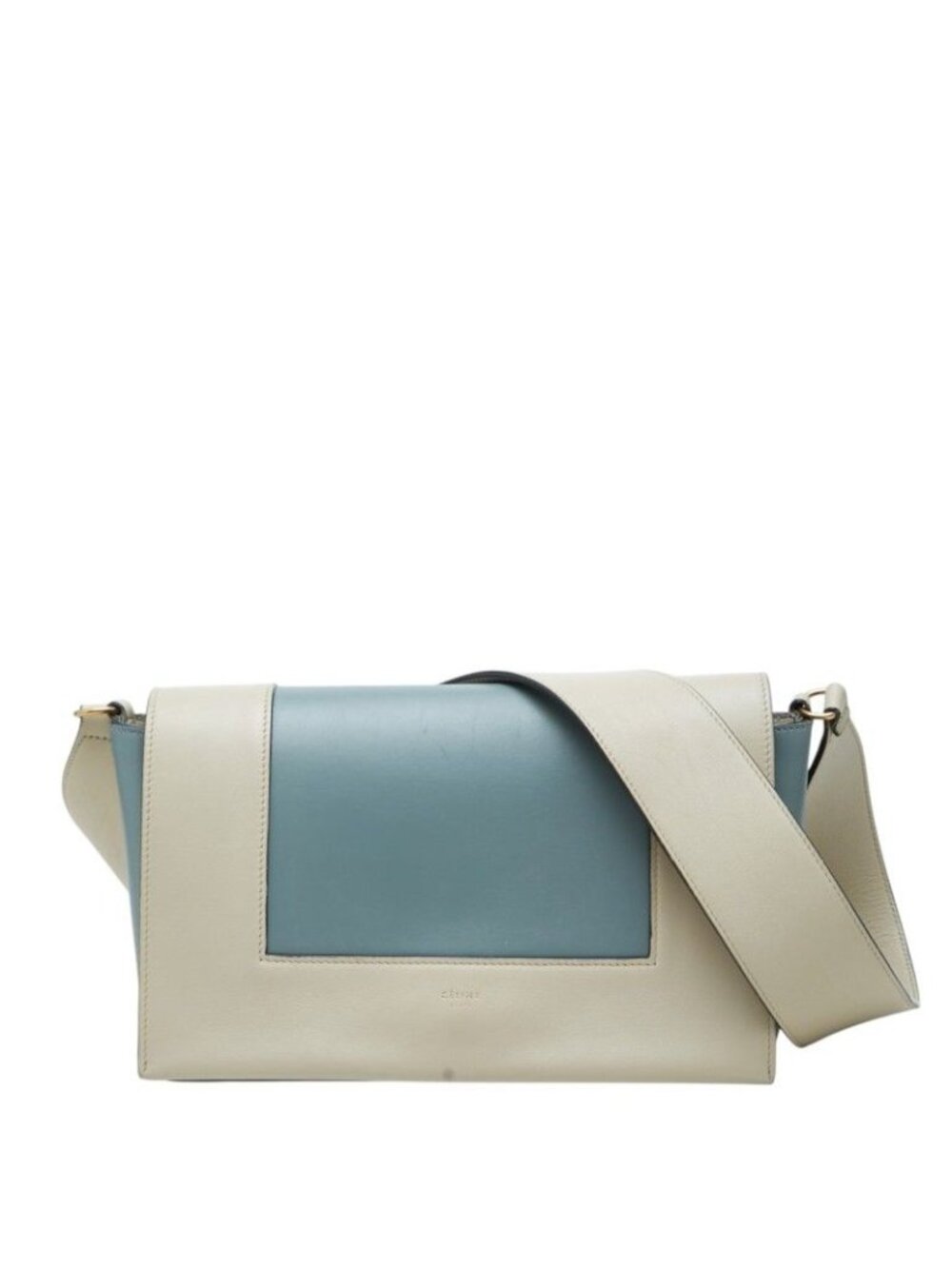 Celine Frame Medium Shoulder Bag Blue Greige Leather